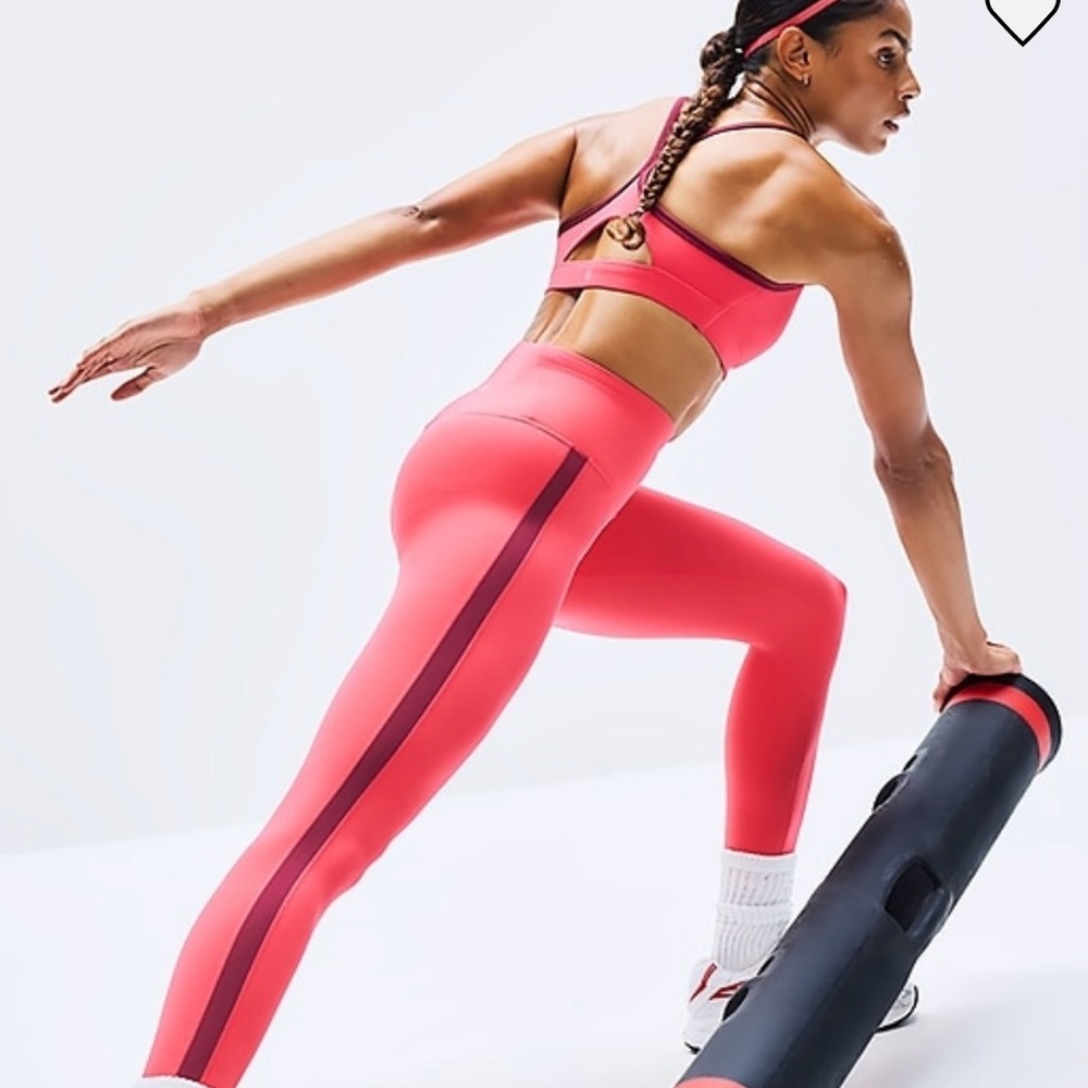 Athleta Vibrant Punch with Burgundy stripe 7/8 Leggings, MTall